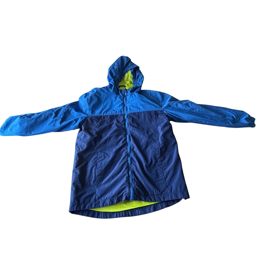Eddie Bauer Kids Blue Colorblock Fleece Lined Hooded Windbreaker Jacket L 14/16